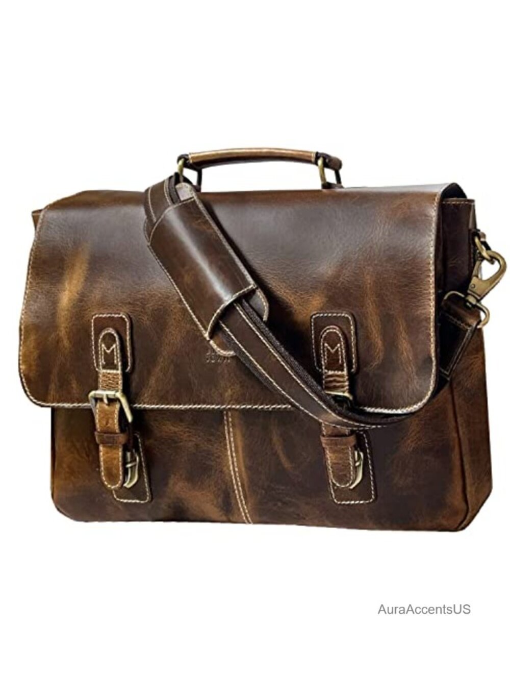 Full Grain Leather Messenger Bag 16 Inch Laptop Briefcase